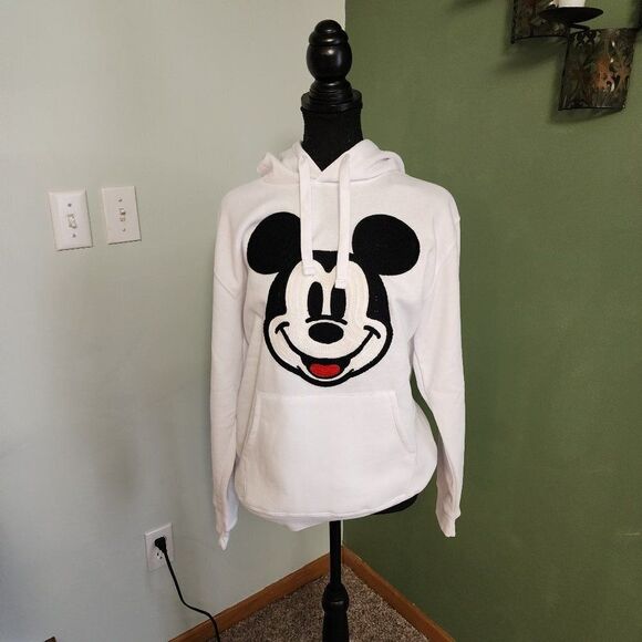MICKEY MOUSE Disney Embroidered FACE Hoodie White NWT - Picture 3 of 8